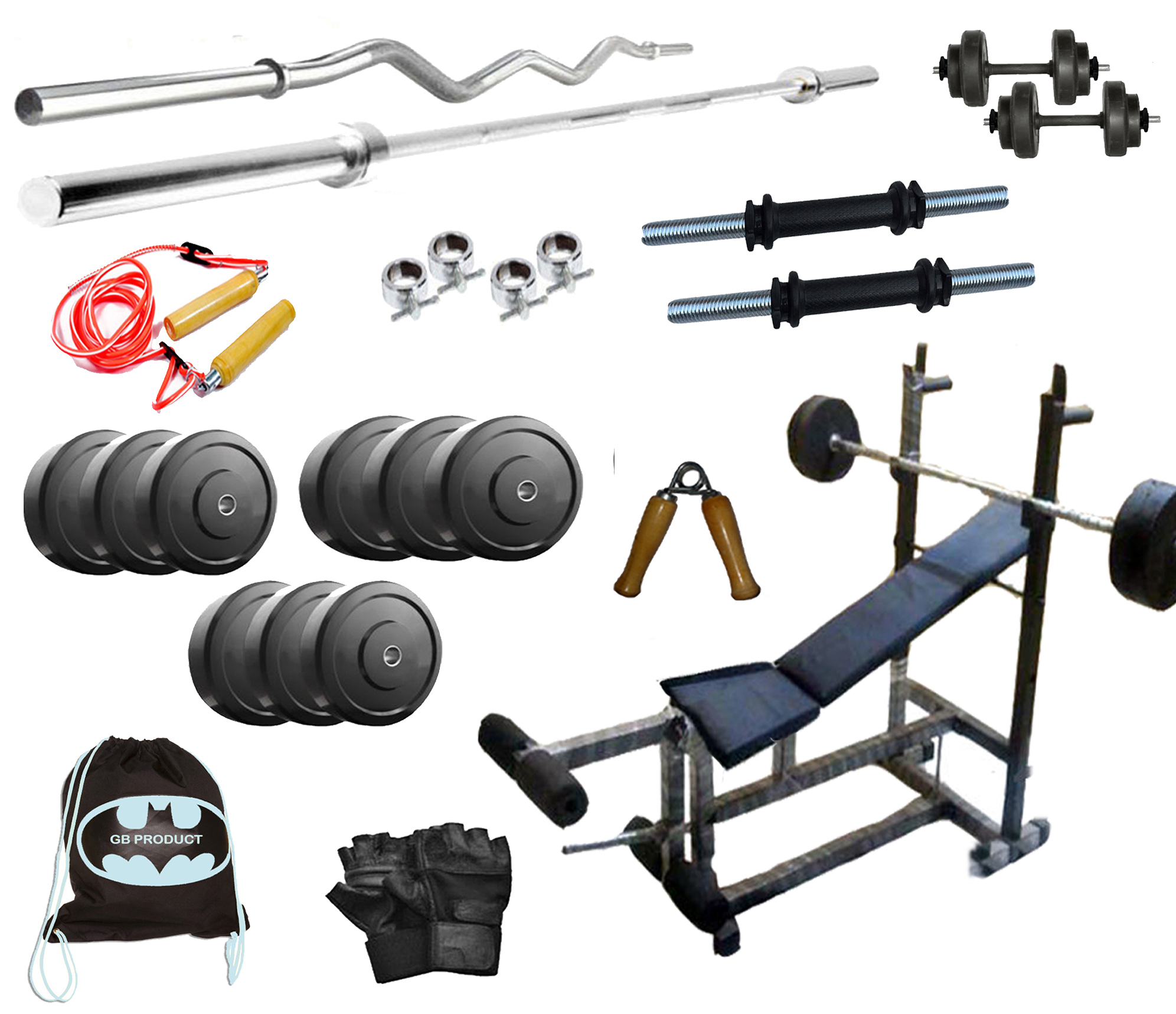 Buy 22 Kg GB Weight Lifting Home Gym Set With 6 in 1 Bench Press + 4