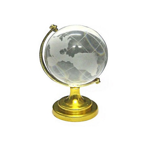 Crystal World Globe for Feng Shui Vaastu Gift Paperweight Gold Stand ...