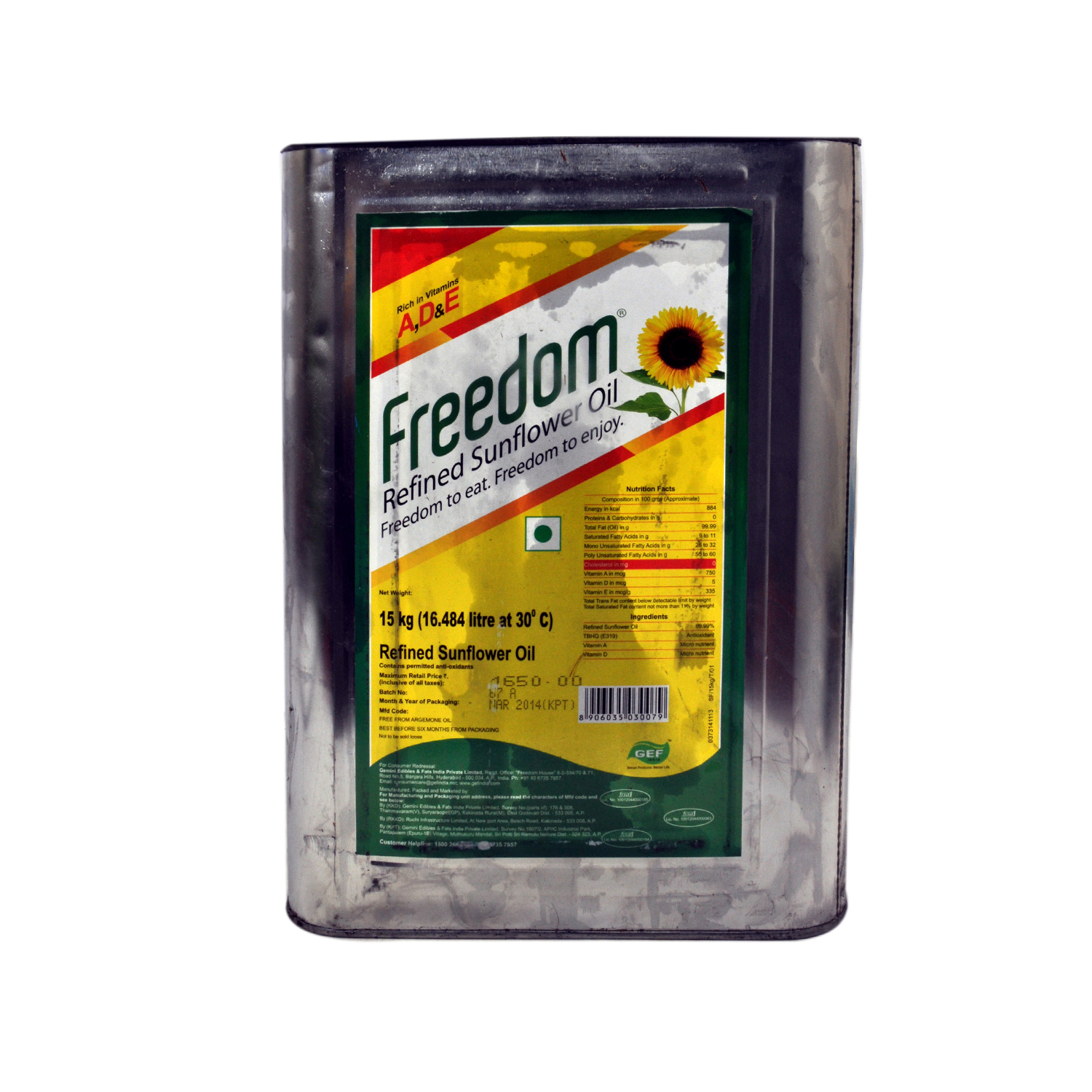 Buy Freedom Sunflower Oil Tin, 15 Kg Online ₹1429 from ShopClues
