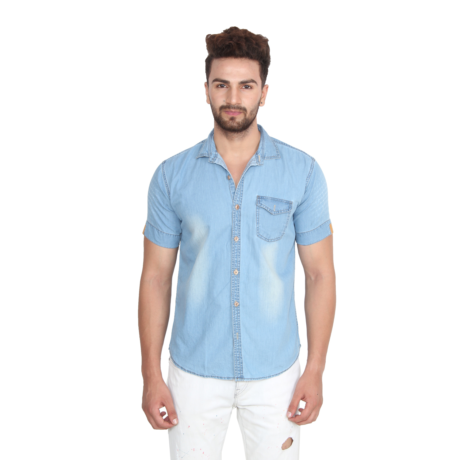 Buy Men's Solid Half Sleeve Casual Denim Shirt Online @ ₹949 from ShopClues