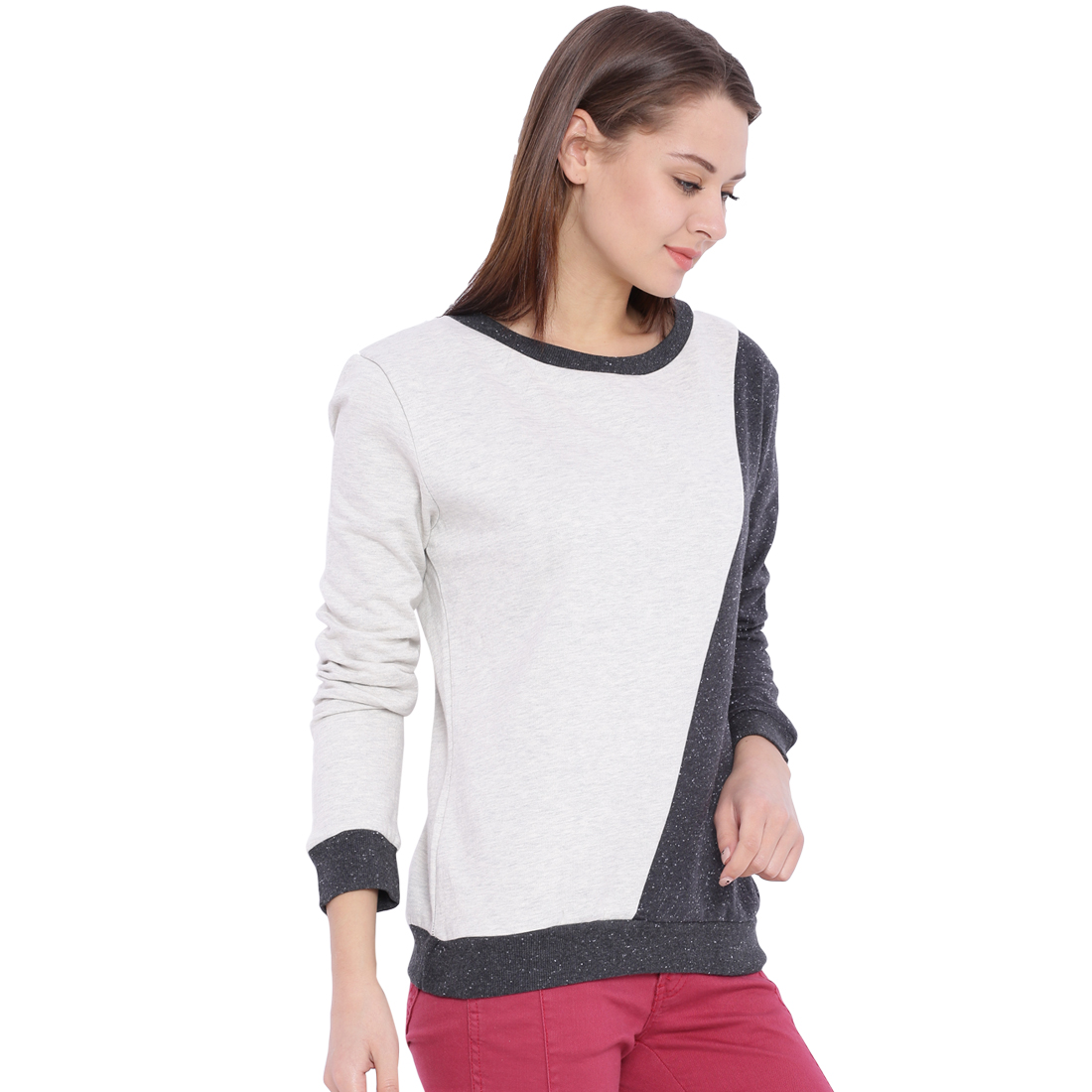 Buy Campus Sutra Cream Solid Long Sleeve Cotton Sweatshirt For Women ...
