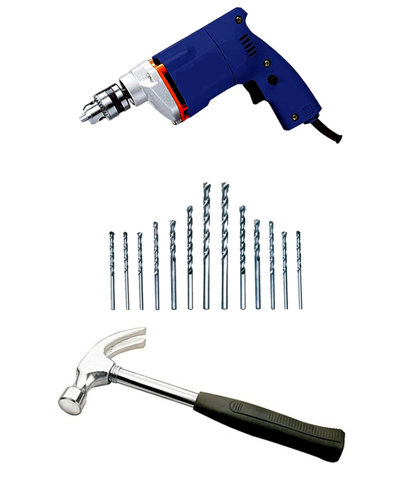 Buy Skinrange Drill Machine 10 mm with Rubber Grip Hammer 13 HSS Bitset ...