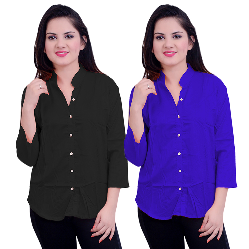 Buy Magrace Womens Combo Of 2 Rayon Tops With Colours Black And Blue ...