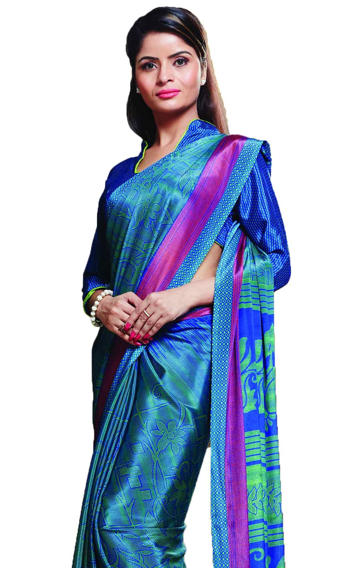 Buy Sudarshan Silks Blue Polyester Self Design Saree With Blouse Online ...