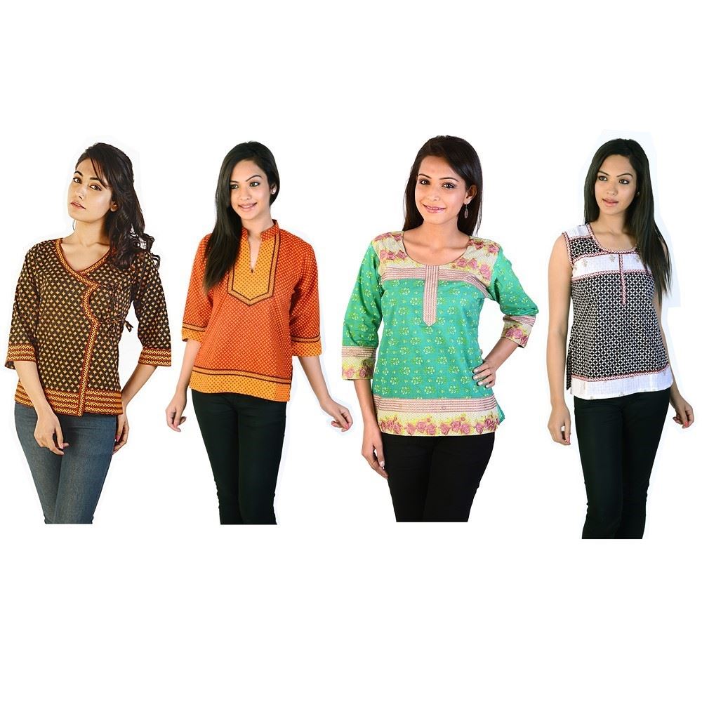 Buy Exclusive Jaipuri Design 4 Cotton Kurtis Combo Set 37338 Online