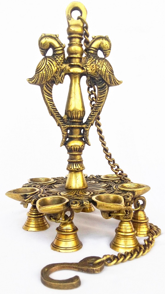 Buy Kartique Hanging Brass Lamp With Seven Diyas And Seven Bell With ...