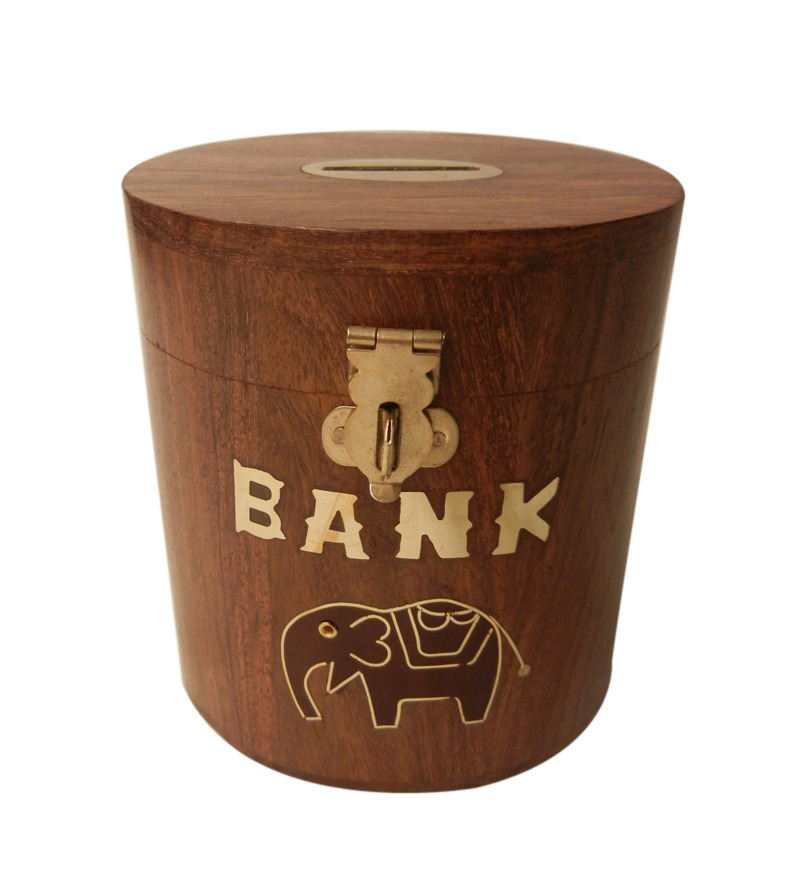Fancy Round shape wooden money bank Piggy Coin box Kids kid home décor