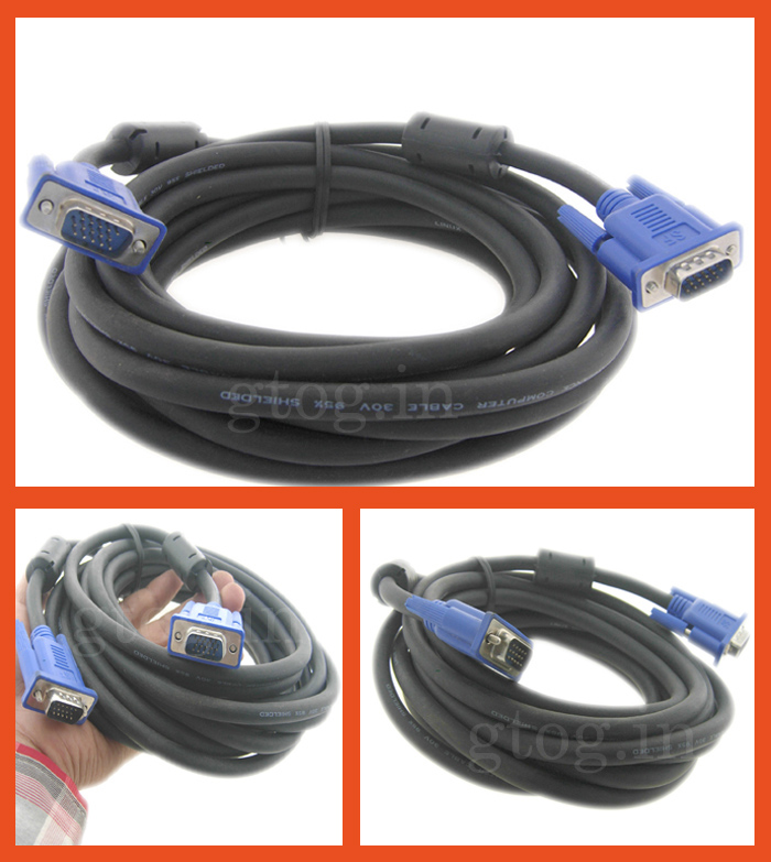 VGA to VGA MALE CABLE FOR PC / LAPTOP TO TFT / LCD PROJECTOR   5 Meter