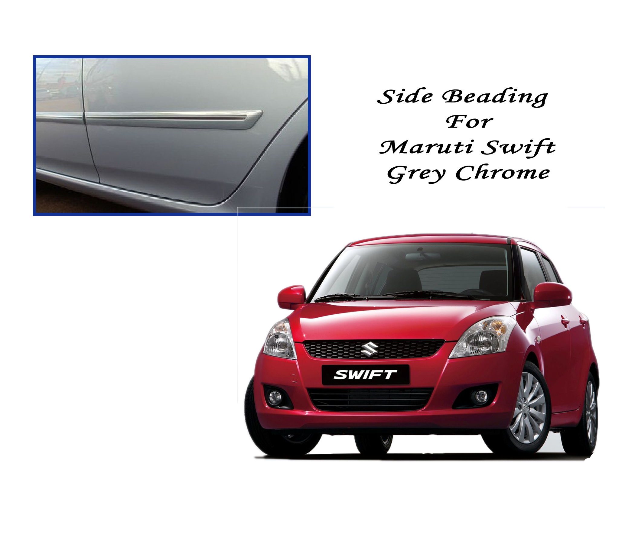 Set Of 4 Car Side Beading Silver Chrome Moulding Protector (Maruti