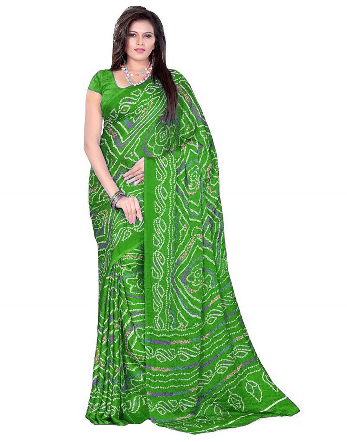Buy Rajasthani Bandhani Bandhej Parrot Green Color Moss Chunri Saree Online ₹899 from ShopClues