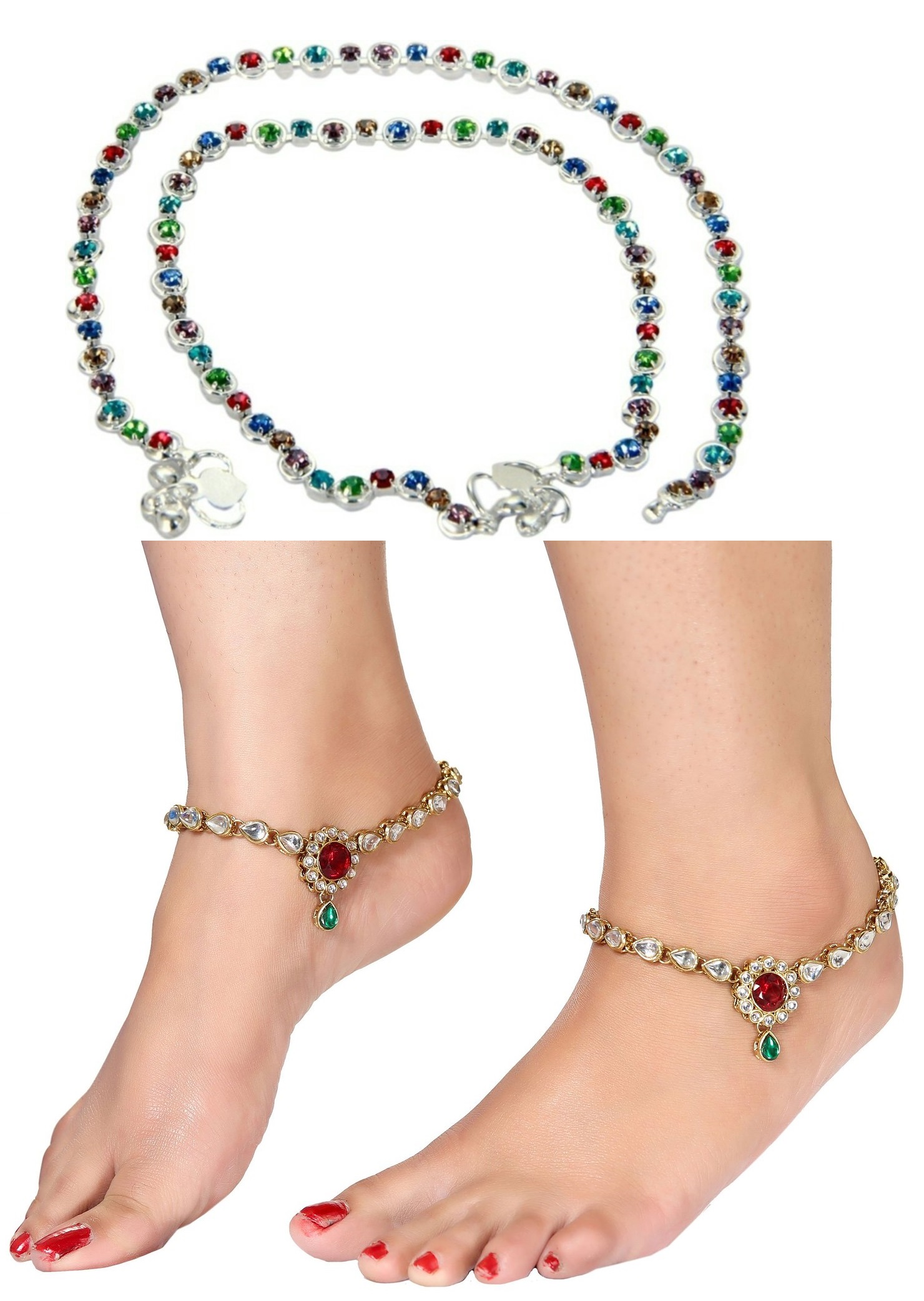 Buy Dipali Golden Ethnic Antique Kundan Studded Alloy Anklet and Silver
