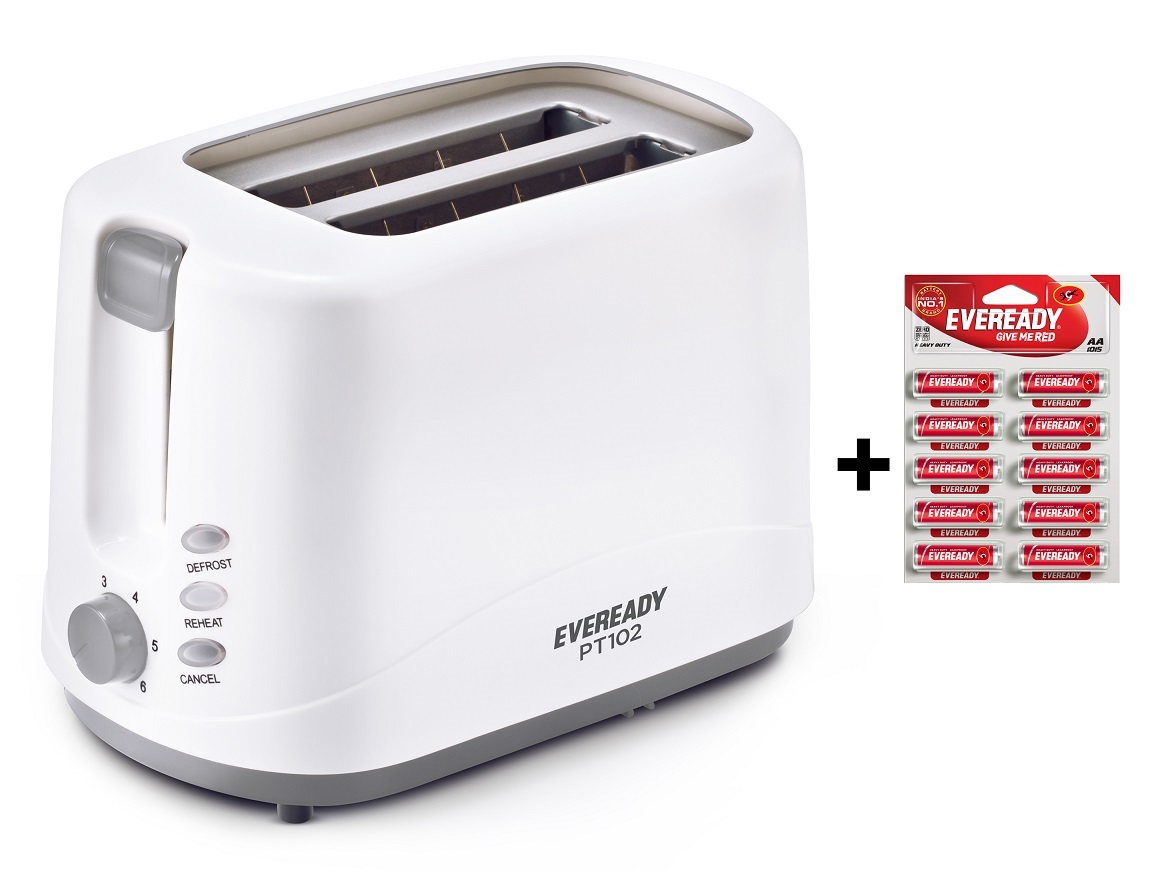 Buy Eveready PT102 2 Slice Pop Up Toaster With Free Eveready 10 Battery