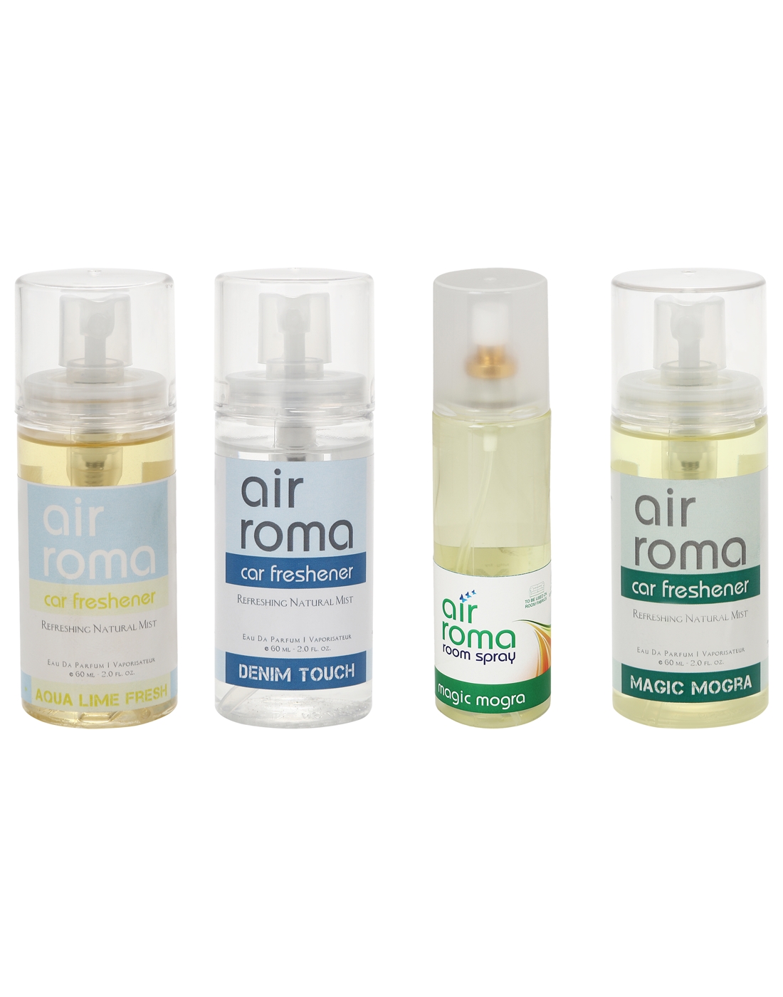 Buy AirRoma Combo of 4, Aqua Lime Fresh Car Freshener 60ml, Denim Touch Car Freshener 60ml