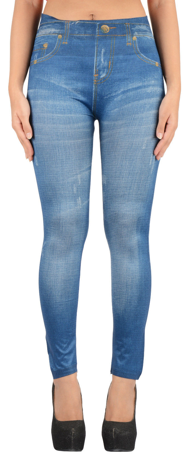 Buy Denim Printed Jeggings / Skinny Leggings Look Like Jeans- FREE SIZE ...