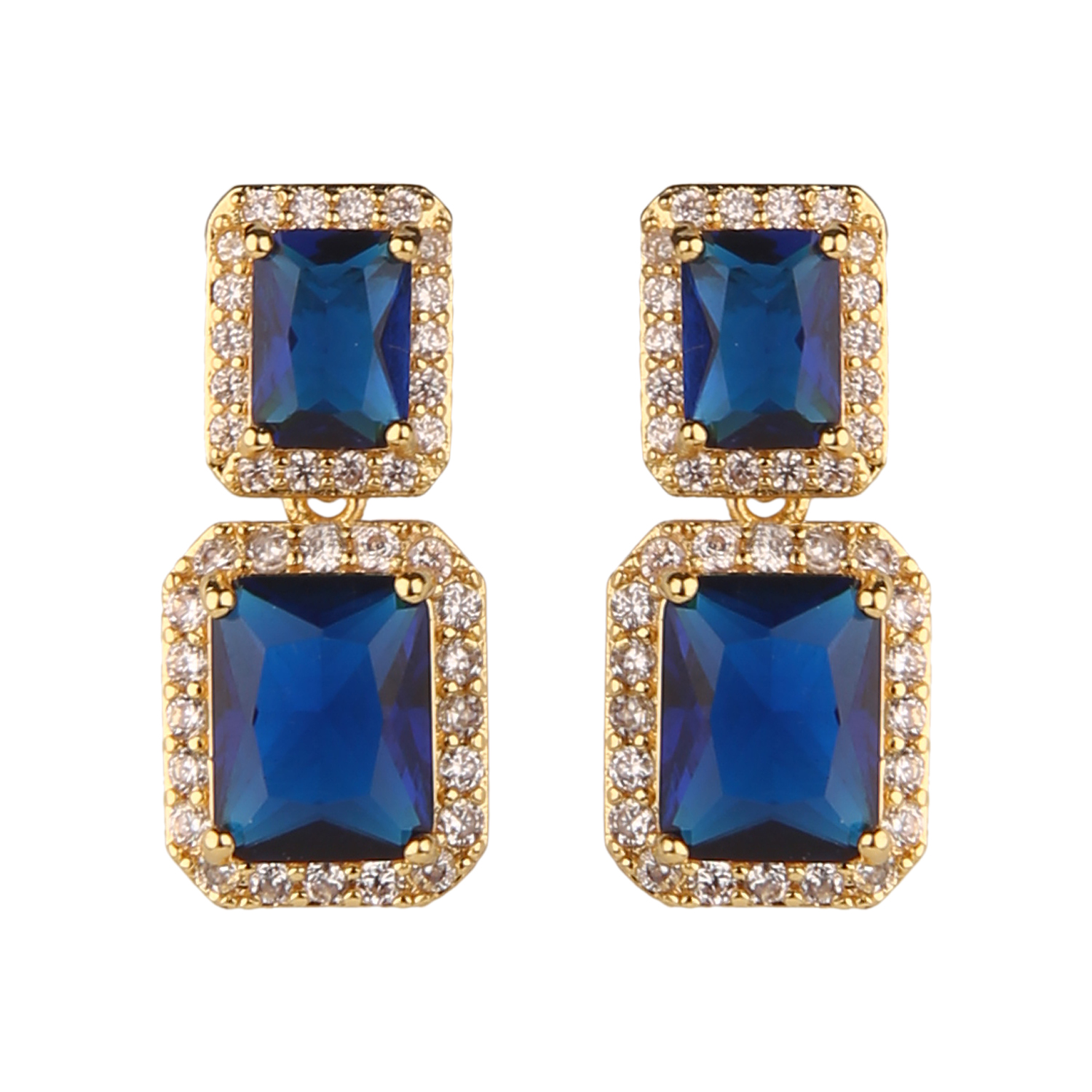 Buy Shraddha Jewellers Alloy Gold Plated Blue Color Stone CZ Earrings ...