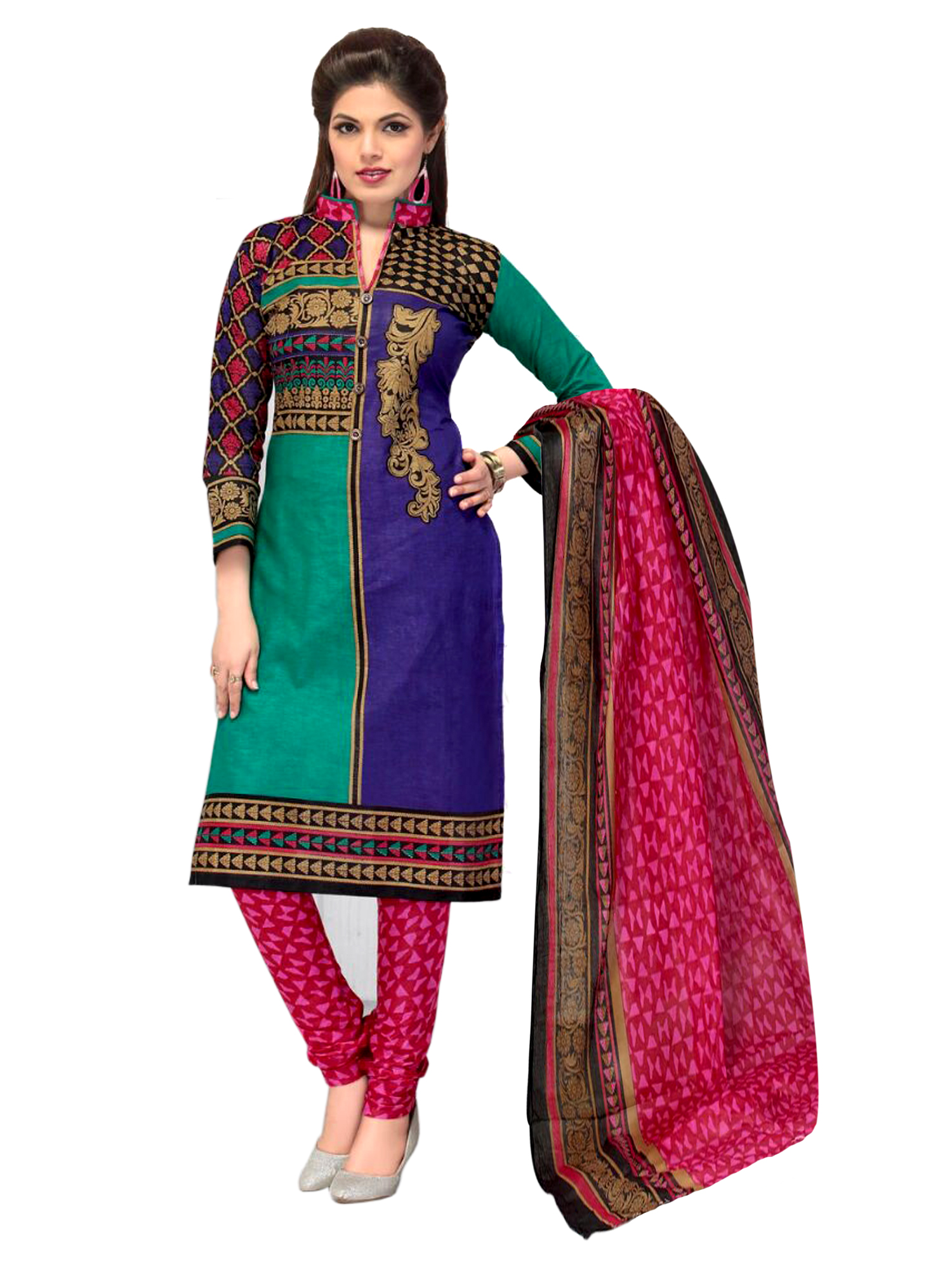 Buy Sahari Designs Women's Multi Cotton Dress Material - Unstitched ...