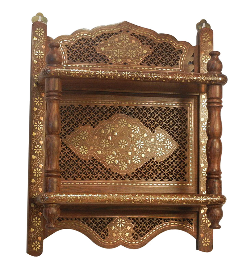 ETHINIC WOODEN HANDCARVED DOUBLE WALL SHELF MANDIR TEMPLE HOME DECOR