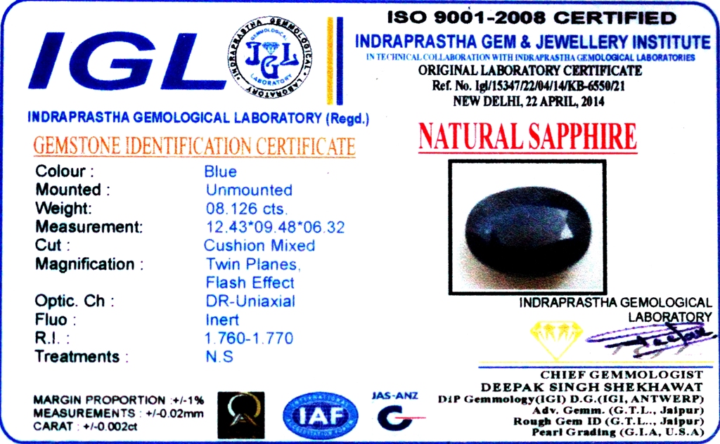 Shop 8.126 Ct Blue Sapphire/Neelam Natural Gemstone(Sri Lanka )With ...