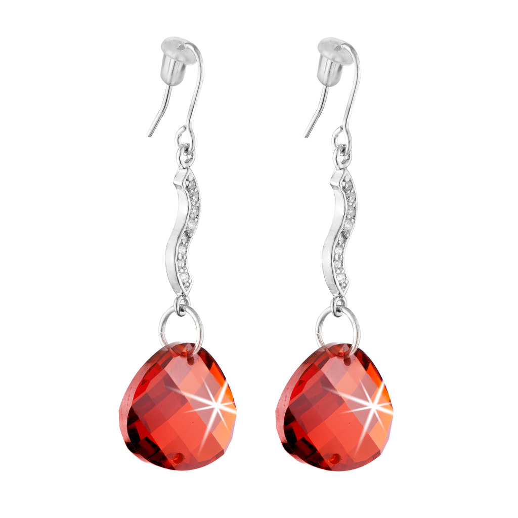 Buy Jazz Jewellery Rhodium Plated Red Cubic Zirconium Drops and Dangle