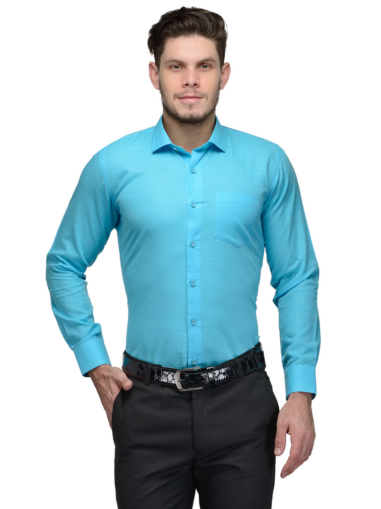 Buy Harvest Ocean Blue 100% Linen Full Sleeve Shirt for Men Online ...