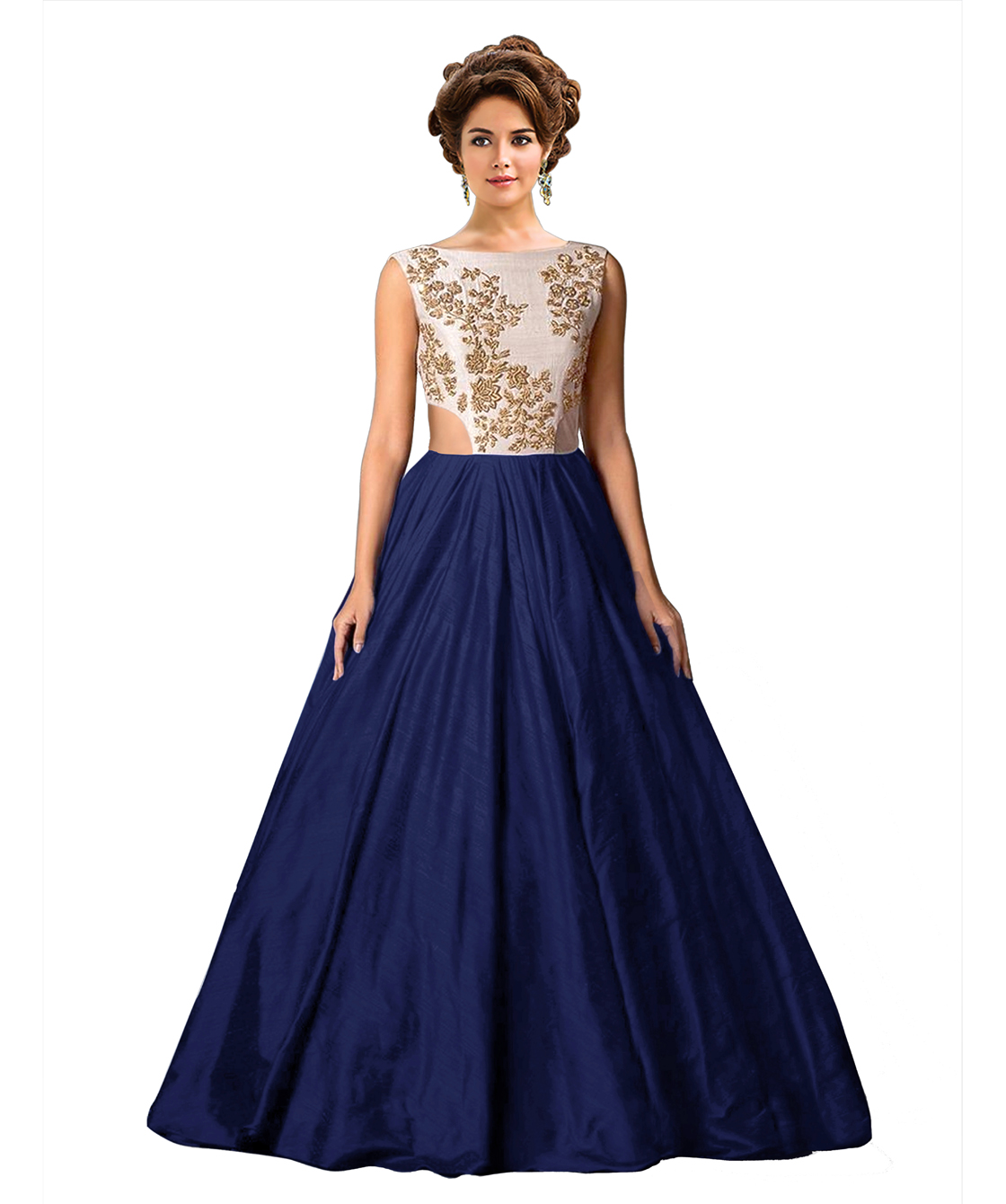 Buy Ethnicbasket Blue Silk Embroidered Semi Stitched Gown Online @ ₹833 ...