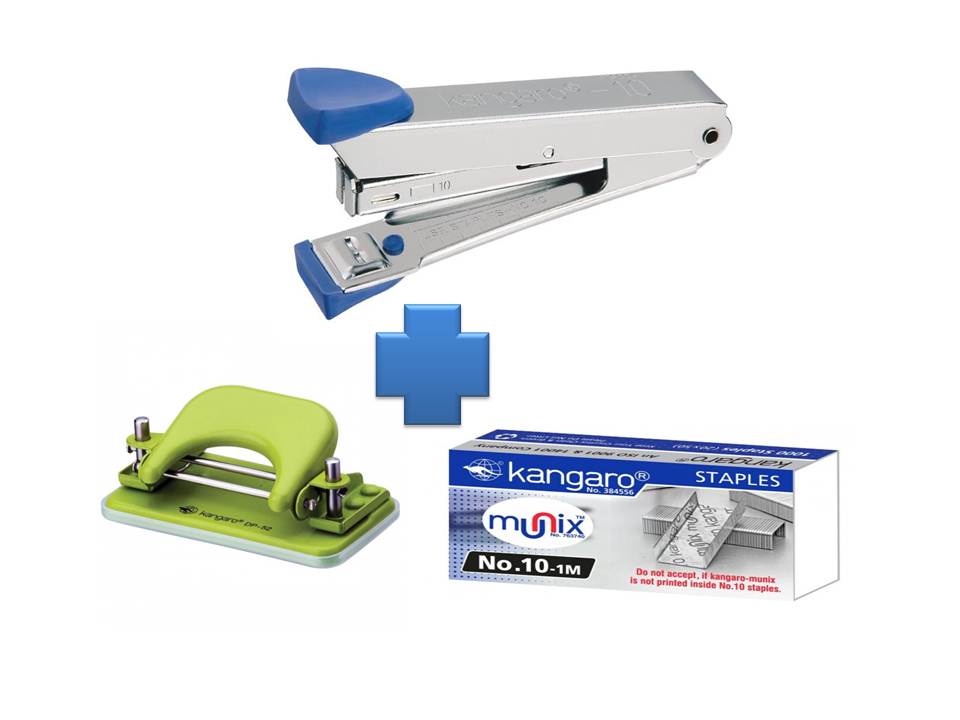 Combo Set Kangaro Stapler no.10 + Stapler Pins + Paper Punch Machine DP52