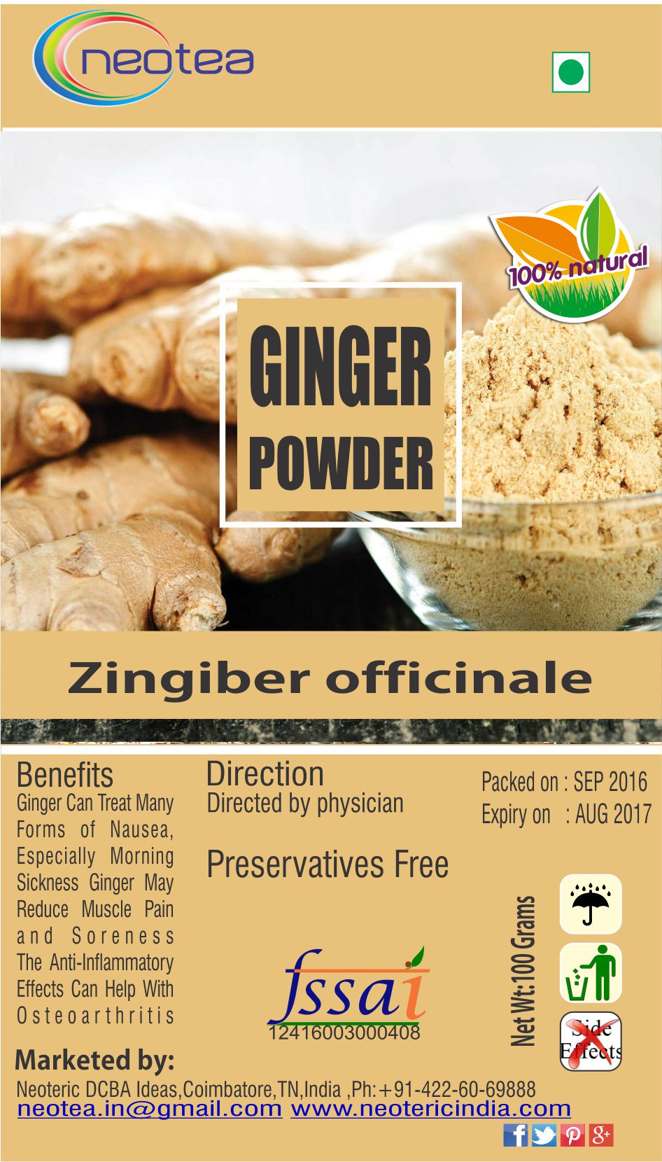 Buy DRY GINGER POWDER 300 GRAMS / 3 PACK / 100 NATURAL Online ₹549