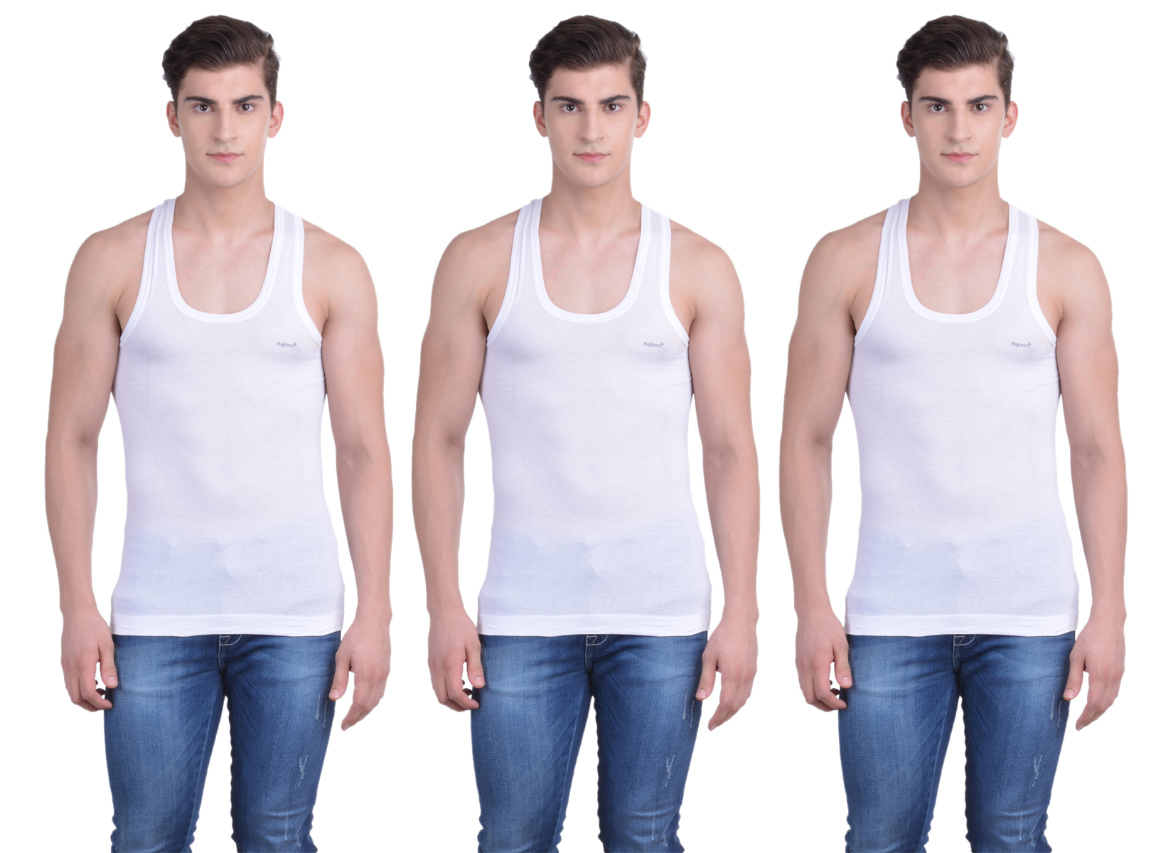 Dollar Bi  gboss White Plain Pack of 3 Vest for Men