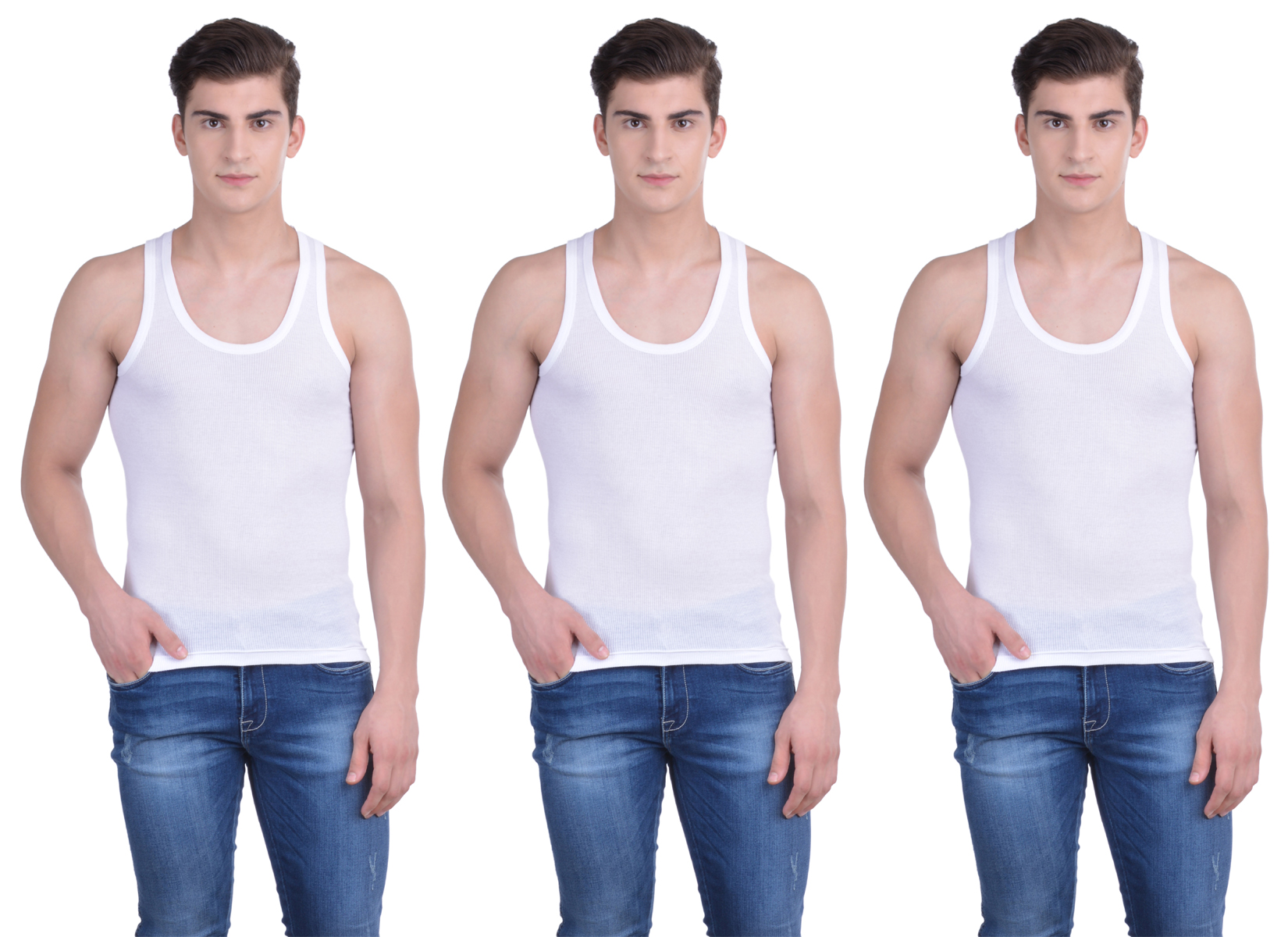 Dollar Bi  gboss White Plain Pack of 3 Vest for Men