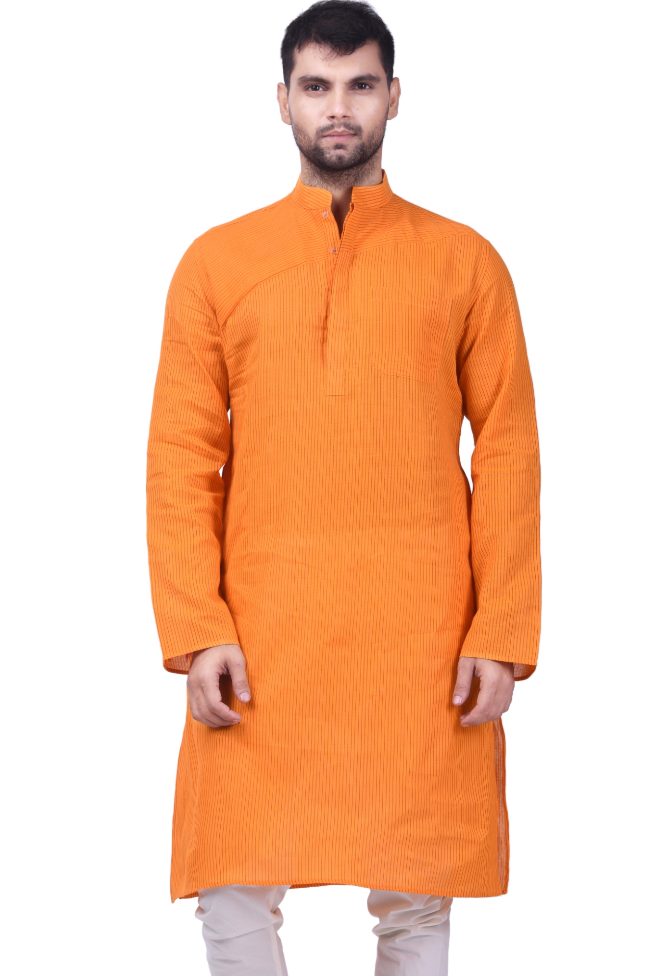 Buy Prapti Striped Mens Straight Kurta (Orange) Online @ ₹599 from 