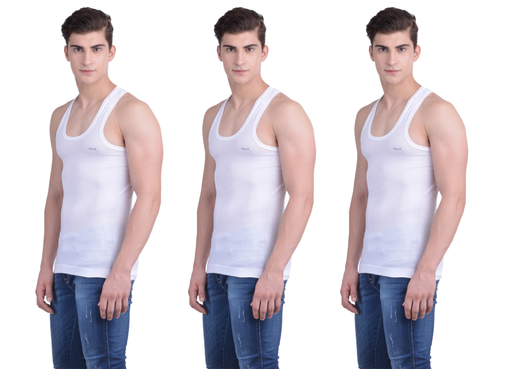 Buy Dollar Bigboss White Plain Pack of 3 Vest for Men Online @ ₹430 ...