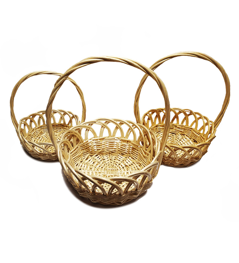 Buy Viso White Wicker Baskets With Handle Set Of 3 Online ₹2629 from