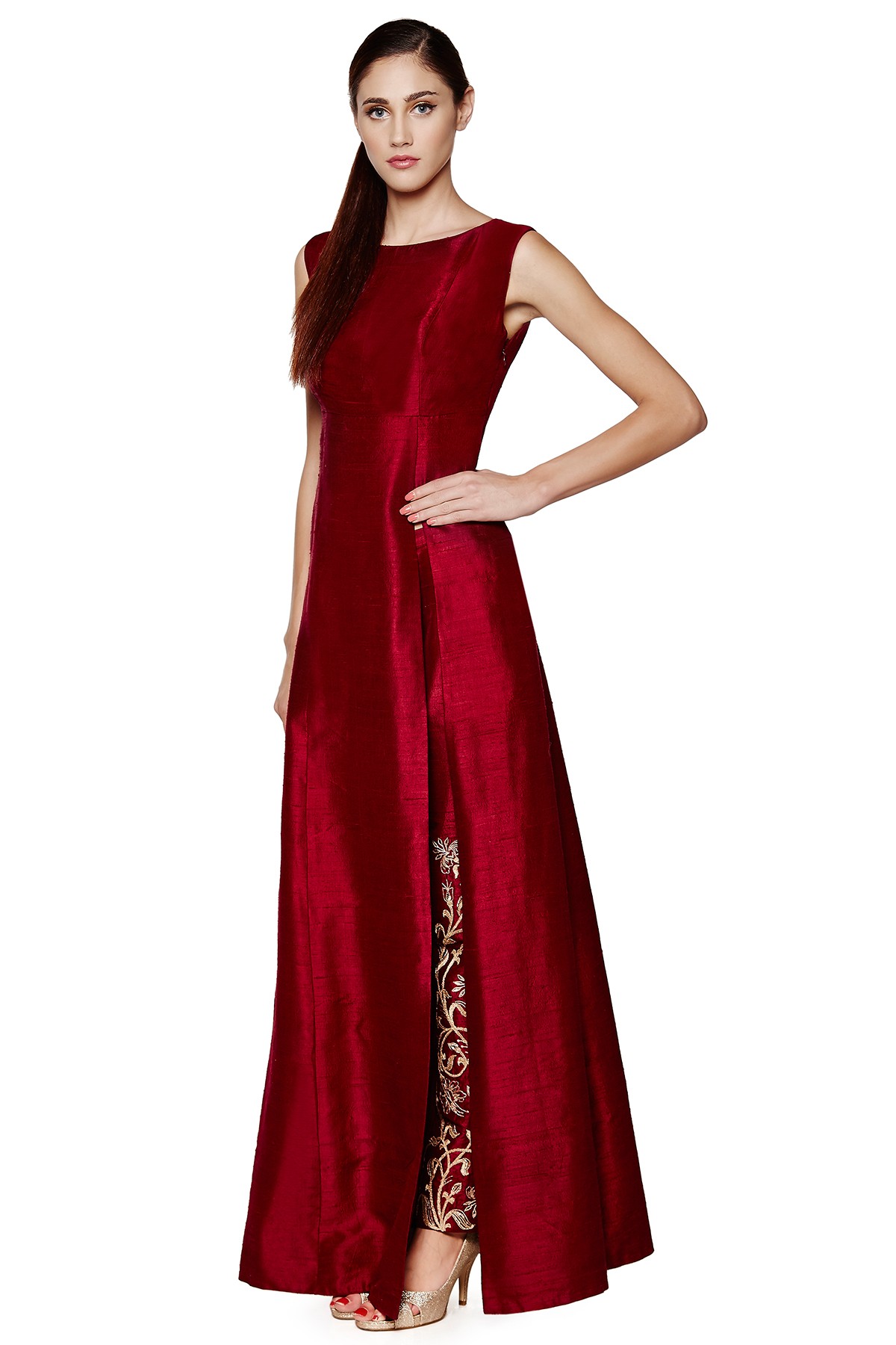 Buy Indian Beauty Maroon Raw Silk Unstitched Dress Material Online ...