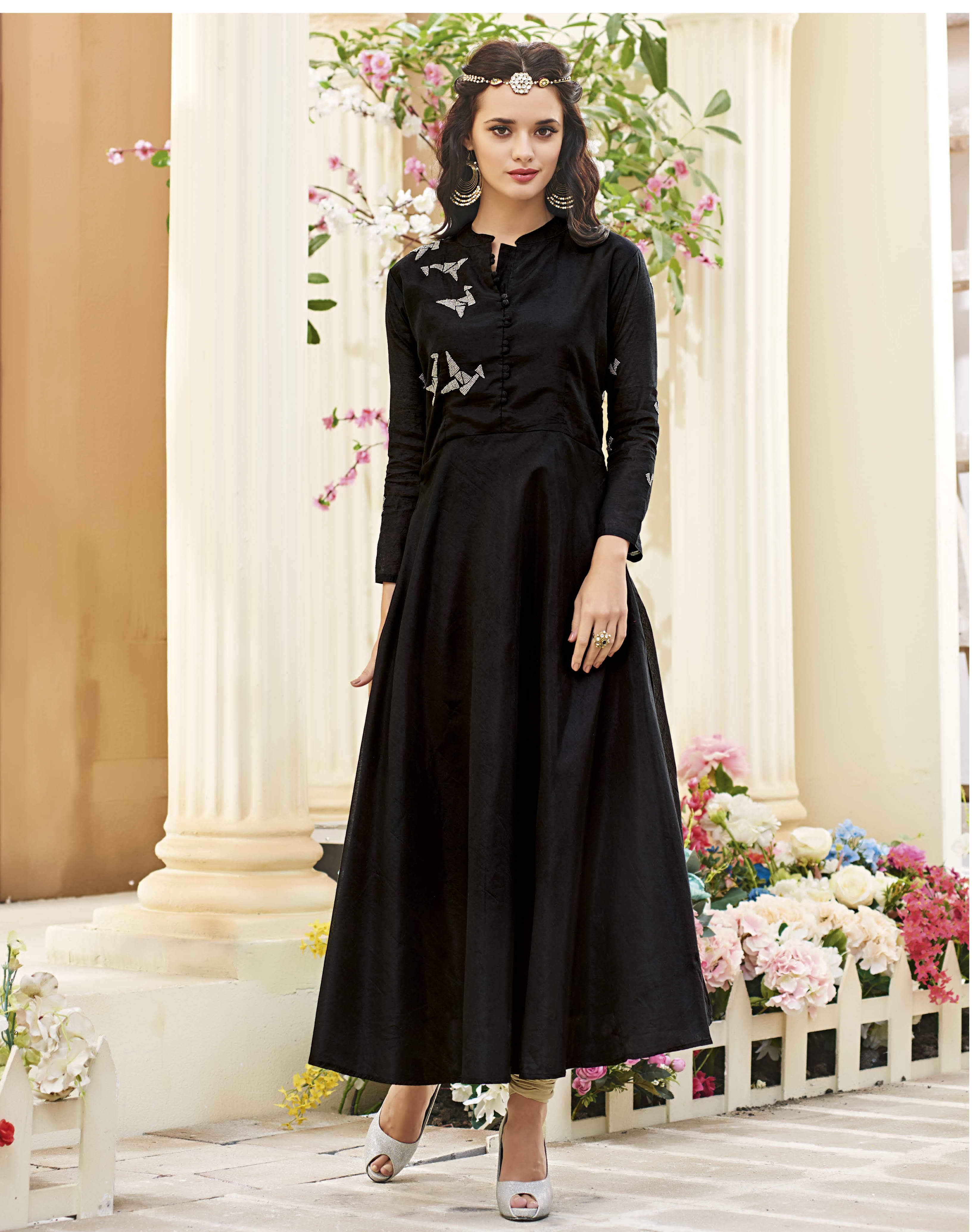 Buy Shanaya Adorable Black Silk Umbrella Pattern Kurti / Kurta / Top