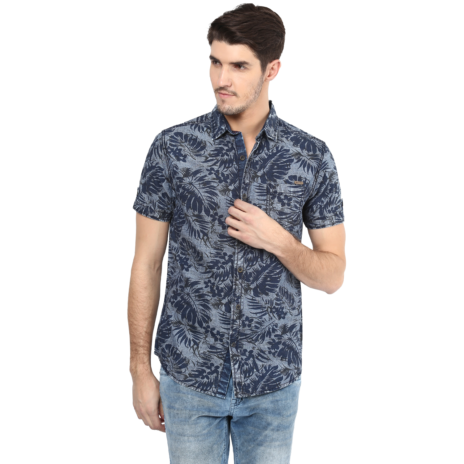 Buy Mufti Blue Half Sleeve Casual Shirt For Men Online @ ₹1574 from ...