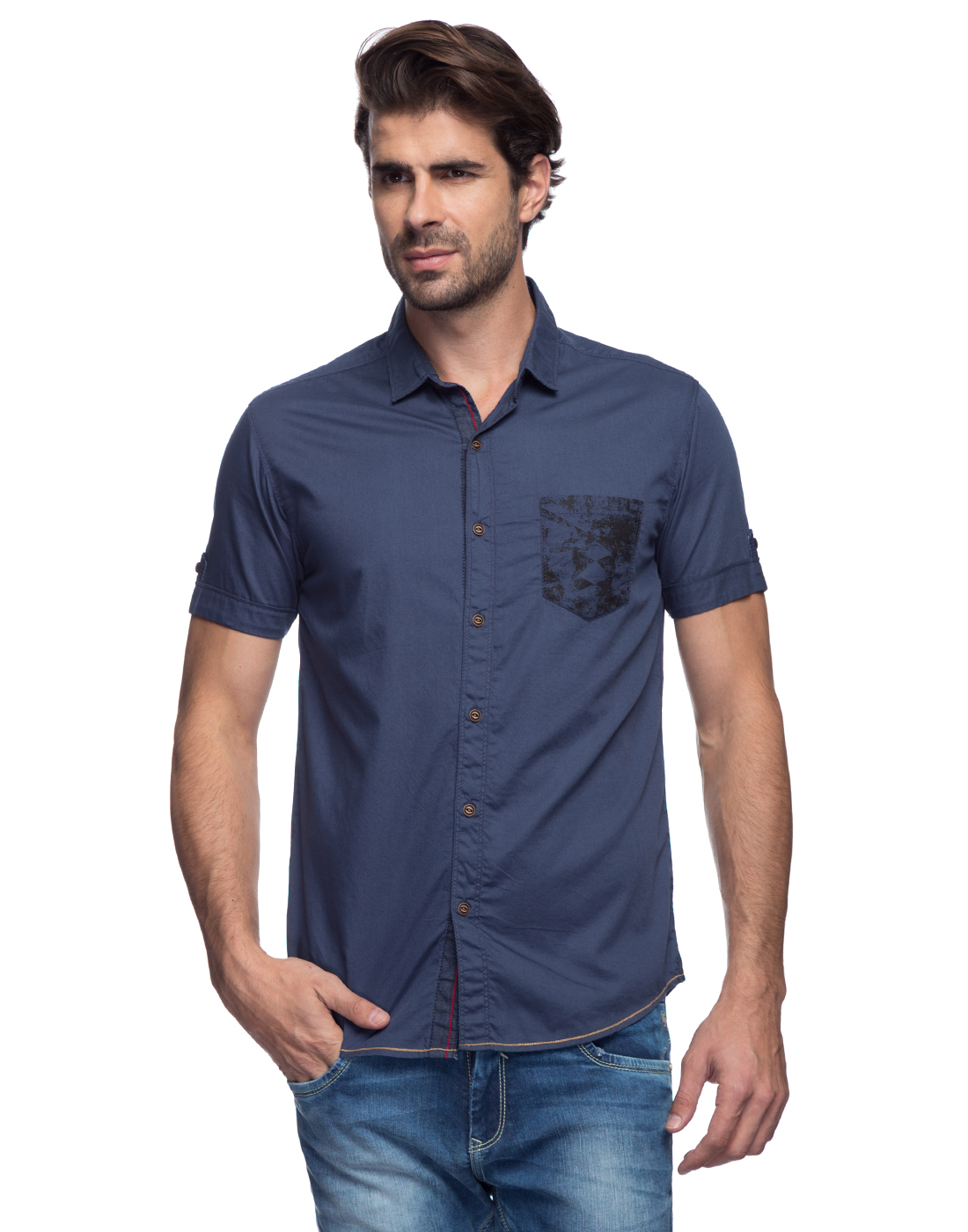 Buy Mufti Blue Half Sleeve Casual Shirt For Men Online @ ₹874 from ...