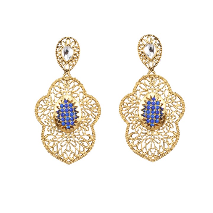 Buy Kriaa by JewelMaze Zinc Alloy Gold Plated Blue Pota Stone Kundan ...