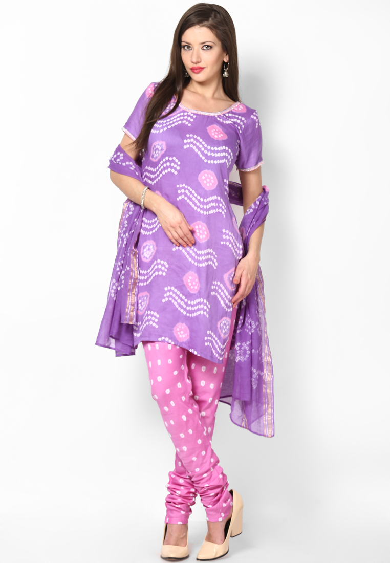 Purple Jaipuri Bandhani Cotton Dress Material In India - Shopclues Online