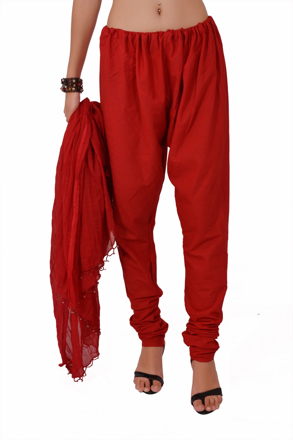 Stylenmart Red Cotton Churidar Pant Dupatta Set Prices in India ...
