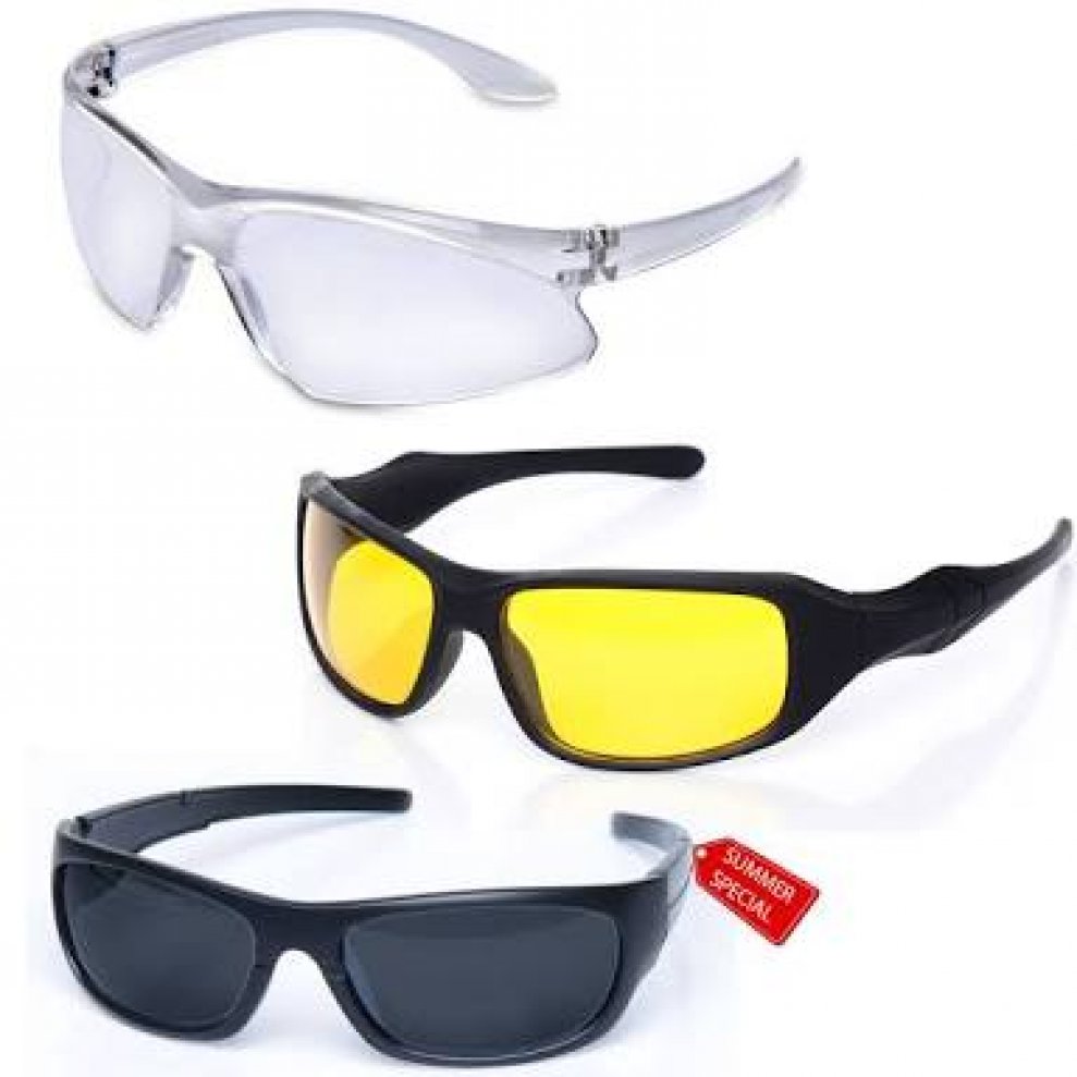 Buy Pack of 3 Day Night Vision Riding glasses Anti Scratch Coated