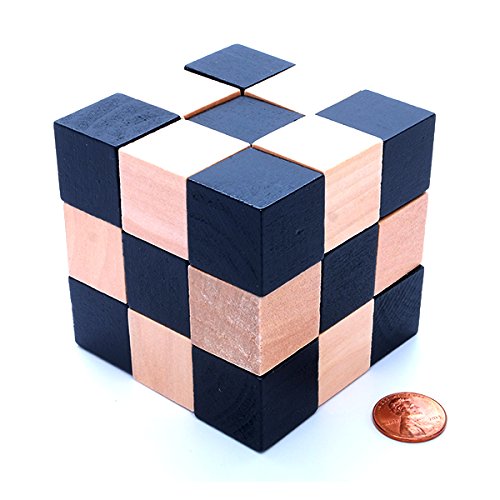 Buy 3x3x3 Snake Cube Wooden Puzzle Black & Wood Checker Twisty Toy by