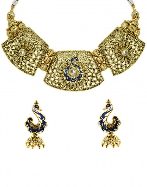 Buy Zaveri Pearls Marwari Traditional Peacock Design Antique Necklace