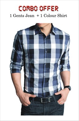 Gents Blue/Black Jeans & Colored Shirt (Combo)