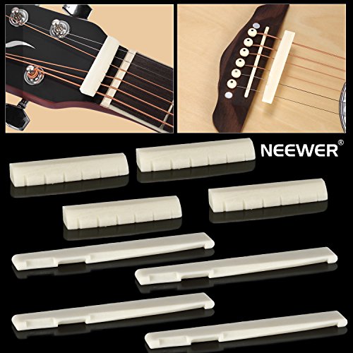 WXLCISI Acoustic Guitar Bone Bridge Saddle And Nut For 6 String Acoustic Guitar Real Cattle Bone Bridge Saddle Nut Replacements