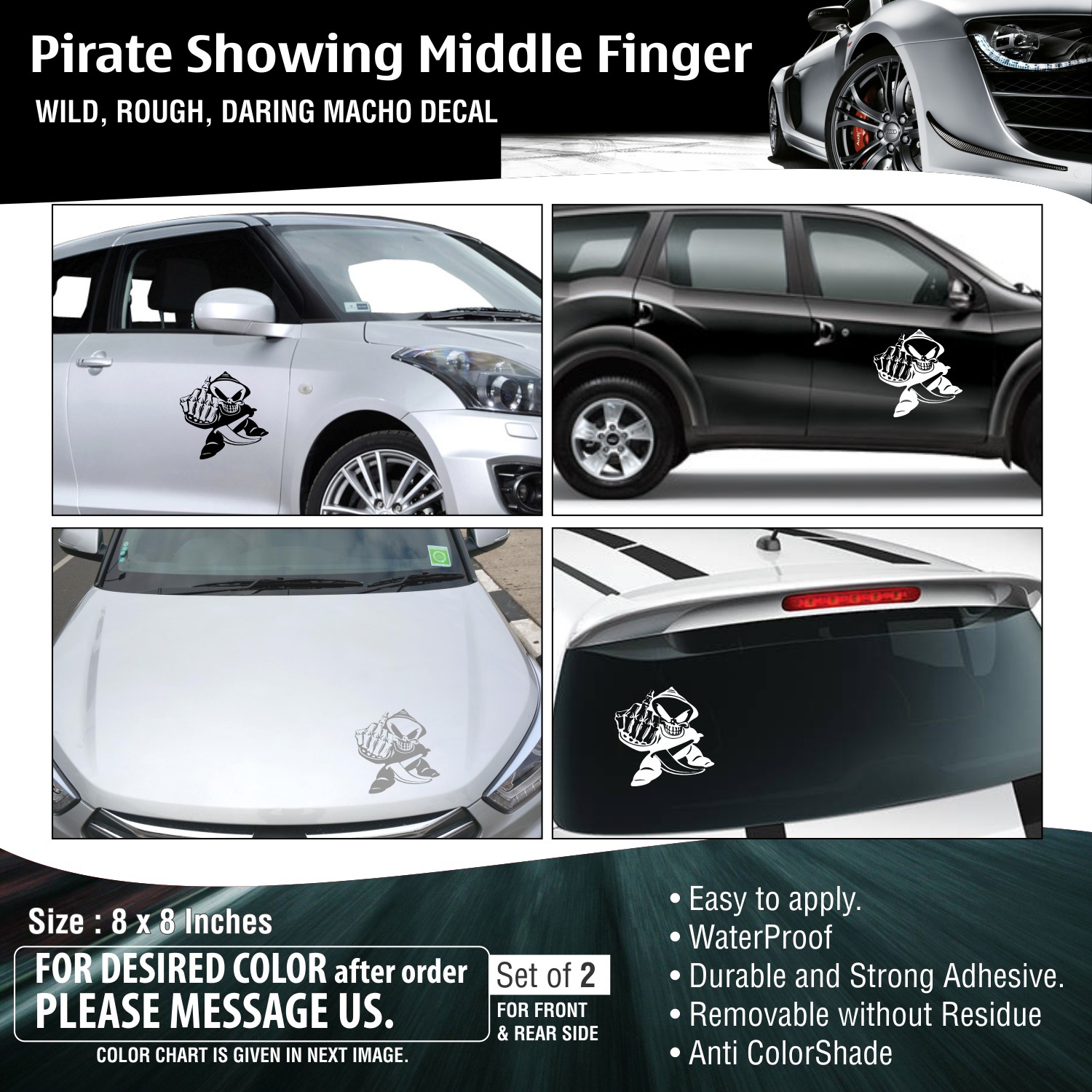 Buy Pirate Middle Finger Sticker for Hood WIndows Door Online @ ₹270 ...