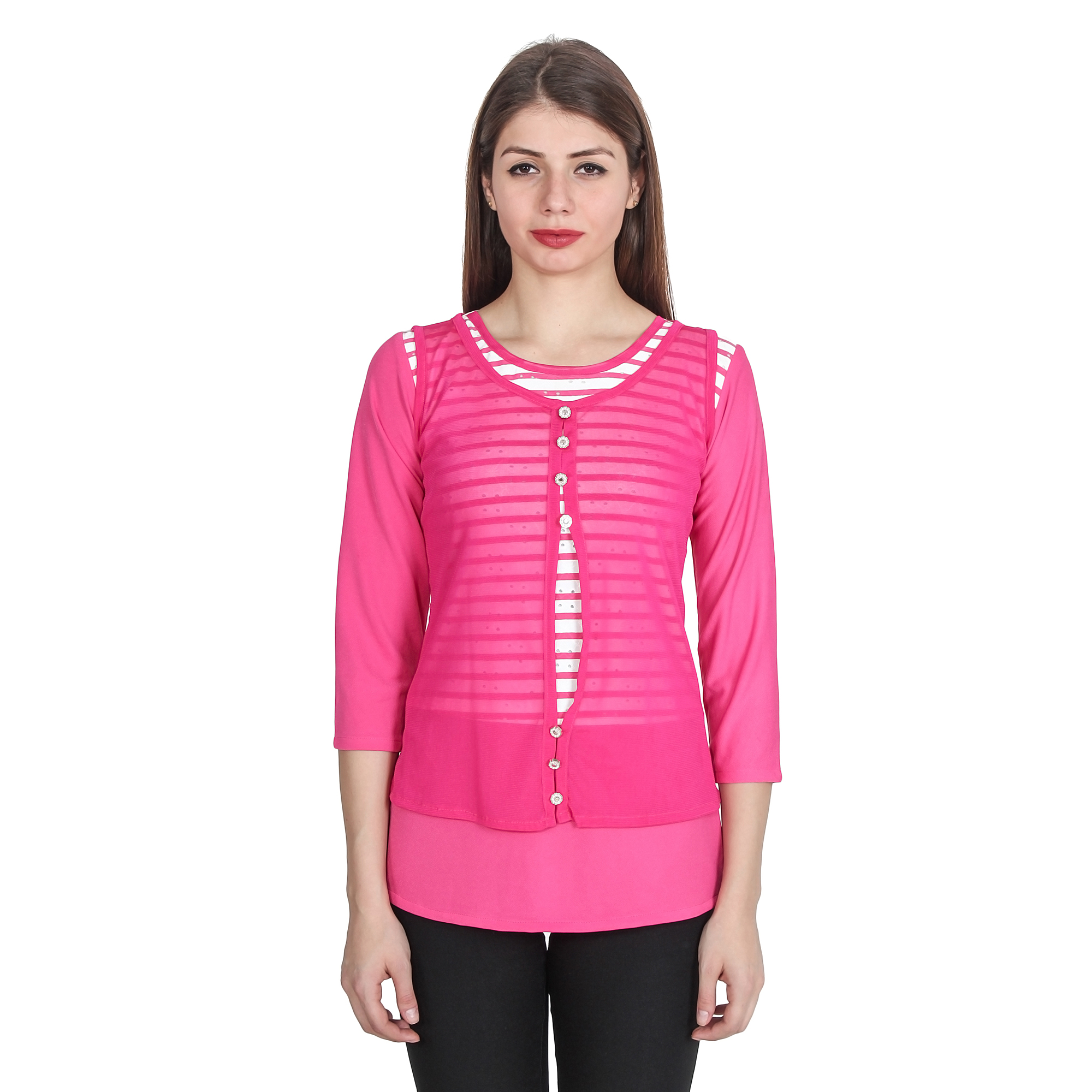 Buy ADI Pink Plain Round Neck Top Online @ ₹649 from ShopClues