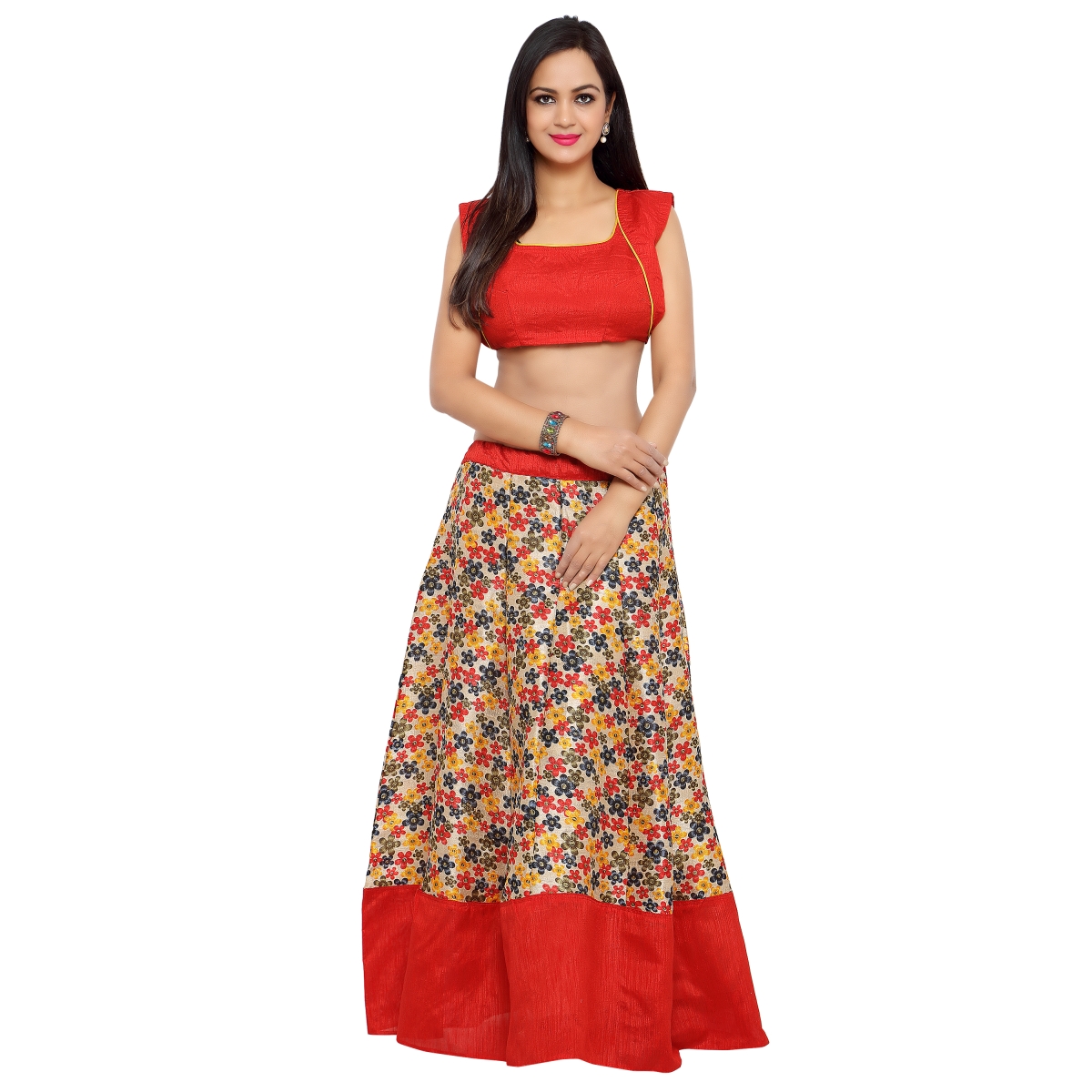 Buy Triveni Pretty Multi Colored Printed Art Silk Festival Lehenga ...