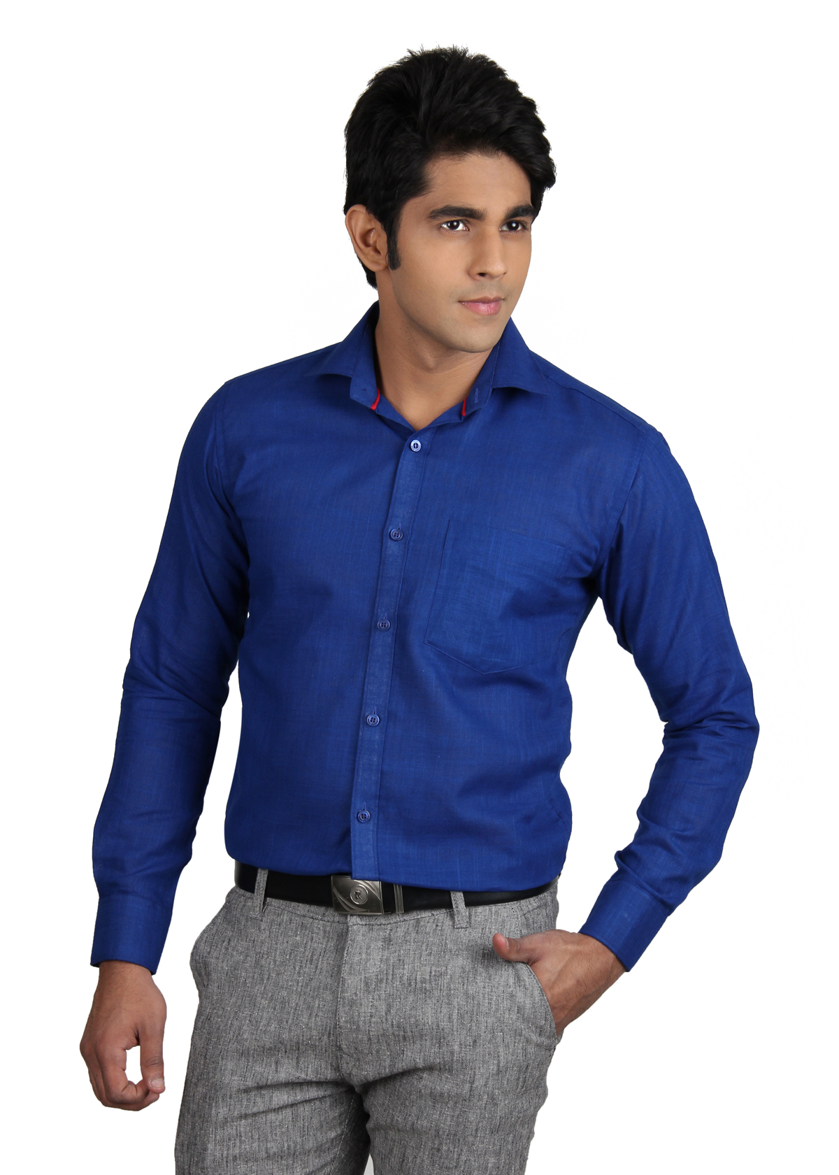 Shop NEXQ Linen Formal Shirt Plain ROYAL BLUE Online - Shopclues