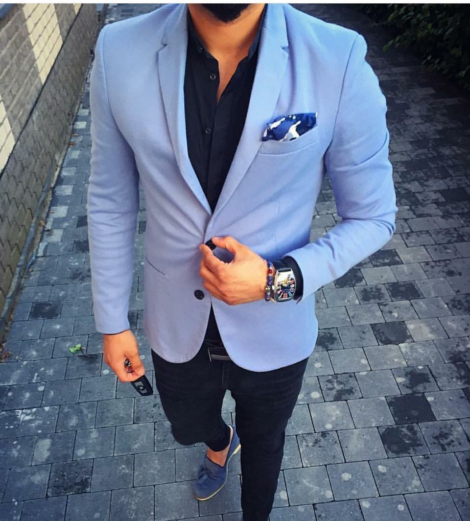 Buy Men's Sky Blue Slim Fit Casual Wear Blazer Online @ ₹3398 from ...