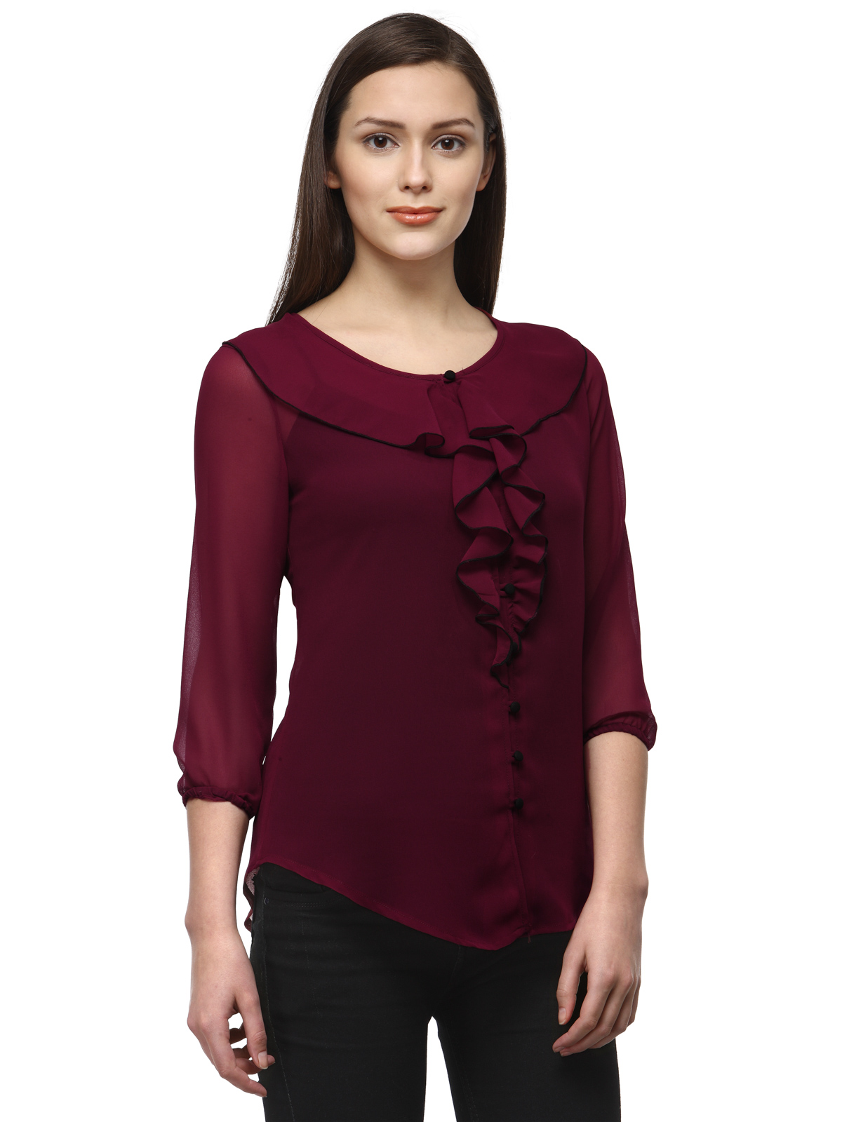 Buy Tunic Nation Women's Wine 100 Polyester Frill Top Online @ ₹449 ...